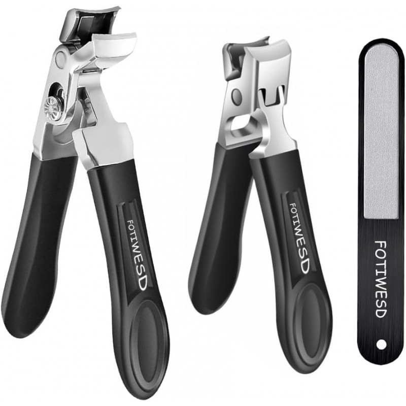 Nail Clippers for Seniors, Wide Jaw Fingernail Clippers and Angled Head Toenail Clippers for Thick Nail, Professional German Nail Clippers for Men, Women & Pregnant (Black 2)