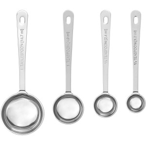 Amco Stainless Steel Measuring Spoons (Set of 4) - 1/4 Tsp, 1/2 Tsp, 1 Tsp, 1 Tbsp - Durable Kitchen Utensils with Engraved Labels - Nesting & Easy Storage, Non-Toxic Kitchenware Dishwasher Safe
