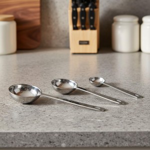 Amco Stainless Steel Measuring Spoons (Set of 4) - 1/4 Tsp, 1/2 Tsp, 1 Tsp, 1 Tbsp - Durable Kitchen Utensils with Engraved Labels - Nesting & Easy Storage, Non-Toxic Kitchenware Dishwasher Safe