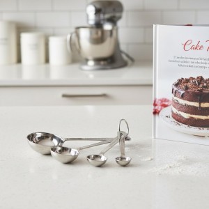 Amco Stainless Steel Measuring Spoons (Set of 4) - 1/4 Tsp, 1/2 Tsp, 1 Tsp, 1 Tbsp - Durable Kitchen Utensils with Engraved Labels - Nesting & Easy Storage, Non-Toxic Kitchenware Dishwasher Safe