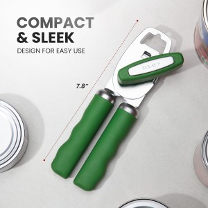 Zulay Kitchen Heavy Duty Stainless Steel Can Opener Manual with Bottle Opener - Rust Proof Manual Can Opener With Turn Knob & Comfy Soft Grip Handles - Artichoke Green