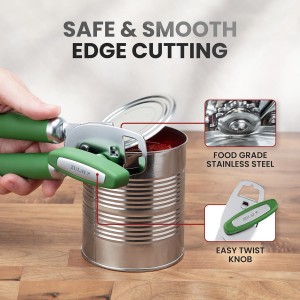 Zulay Kitchen Heavy Duty Stainless Steel Can Opener Manual with Bottle Opener - Rust Proof Manual Can Opener With Turn Knob & Comfy Soft Grip Handles - Artichoke Green
