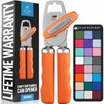 Zulay Kitchen Heavy Duty Stainless Steel Can Opener Manual with Bottle Opener - Rust Proof Manual Can Opener With Turn Knob & Comfy Soft Grip Handles - Orange