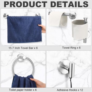 Blulu 30 Pcs Bathroom Hardware Set, Stainless Steel Towel Bar Set Includes 16 Inch Towel Bar, Hook, Ring, Toilet Paper Holder Wall Mounted Bathroom Accessories (Brushed Nickel)