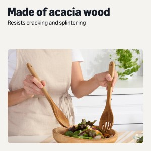 Amazon Basics Wooden Cooking Utensils, 6-Piece Set, Acacia Wood, Pre Oiled, Cookware-Safe
