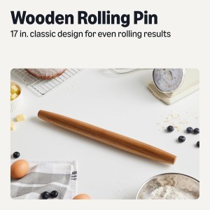 Amazon Basics Wooden French Rolling Pin, 17 in., Acacia Wood, Nonstick