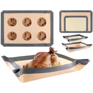 2 Pcs Silicone Fiber Baking Mat with Buckle,Corner Clip for Leak Proof Baking Pan or Unclip for Flat Baking Sheet Liner, Oven Liner (30X21cm,42x29.5cm) BPA-Free and Non-Stick