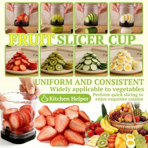 Hendiy Strawberry Slicer with Stainless Blades | Egg & Fruit Slicer Cup for Banana, Cucumber, Mushroom | ABS Detachable Kitchen Gadget - Precision Berry Cutter Tool (Black, 1-Pack)
