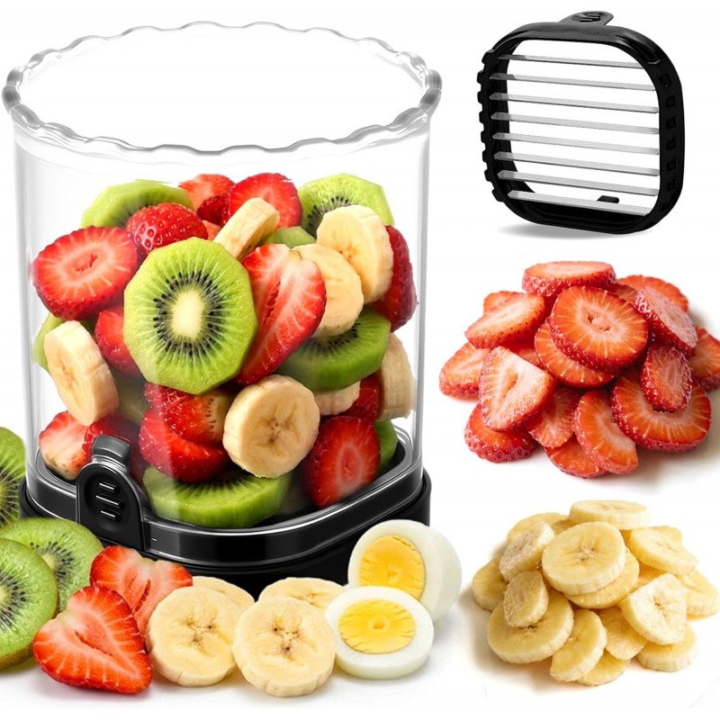 Hendiy Strawberry Slicer with Stainless Blades | Egg & Fruit Slicer Cup for Banana, Cucumber, Mushroom | ABS Detachable Kitchen Gadget - Precision Berry Cutter Tool (Black, 1-Pack)