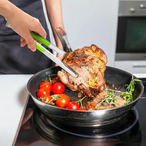 10 Pack Stainless Steel Kitchen Tong, 10 inch Heavy Duty Serving Tong with Heat-Resistant Handle, Grill Clamp Beefsteak Clip in 10 Colors for Cooking, BBQ, Meat, Salad, Ice