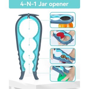 Jar Opener 3-Piece Set for Seniors with Arthritis, Multi-Function Can and Bottle Opener for Weak Hands, Ergonomic Non-Slip Kitchen Tool Set, Easy-to-Use, Thoughtful Gift for Elderly