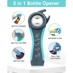 Jar Opener 3-Piece Set for Seniors with Arthritis, Multi-Function Can and Bottle Opener for Weak Hands, Ergonomic Non-Slip Kitchen Tool Set, Easy-to-Use, Thoughtful Gift for Elderly