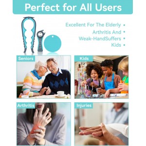 Jar Opener 3-Piece Set for Seniors with Arthritis, Multi-Function Can and Bottle Opener for Weak Hands, Ergonomic Non-Slip Kitchen Tool Set, Easy-to-Use, Thoughtful Gift for Elderly