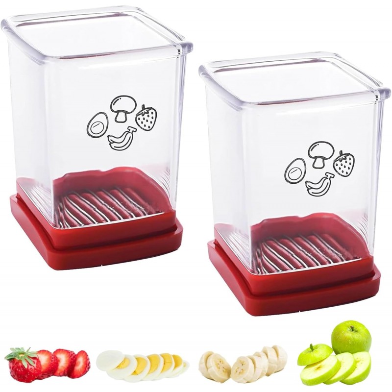 Wanheart Fruit Slicer Cup 2 Pack Stainless Steel Cutter for Strawberry Banana Grape Boiled Egg Compact Kitchen Gadget for Quick Food Prep