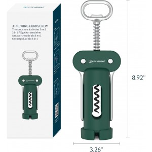 KITCHENDAO 3 in 1 Wing Corkscrew Wine Bottle Opener and Wine Saver Pump with Sound Indicator