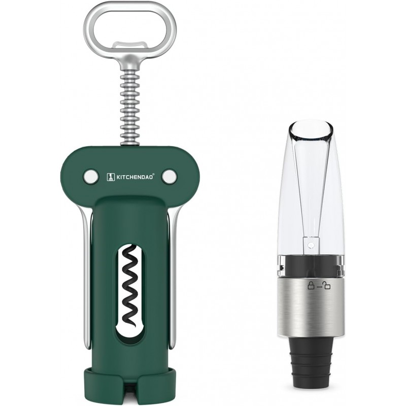 KITCHENDAO 3 in 1 Wing Corkscrew Wine Bottle Opener and 2-in-1 Wine Aerator Pourer and Stopper