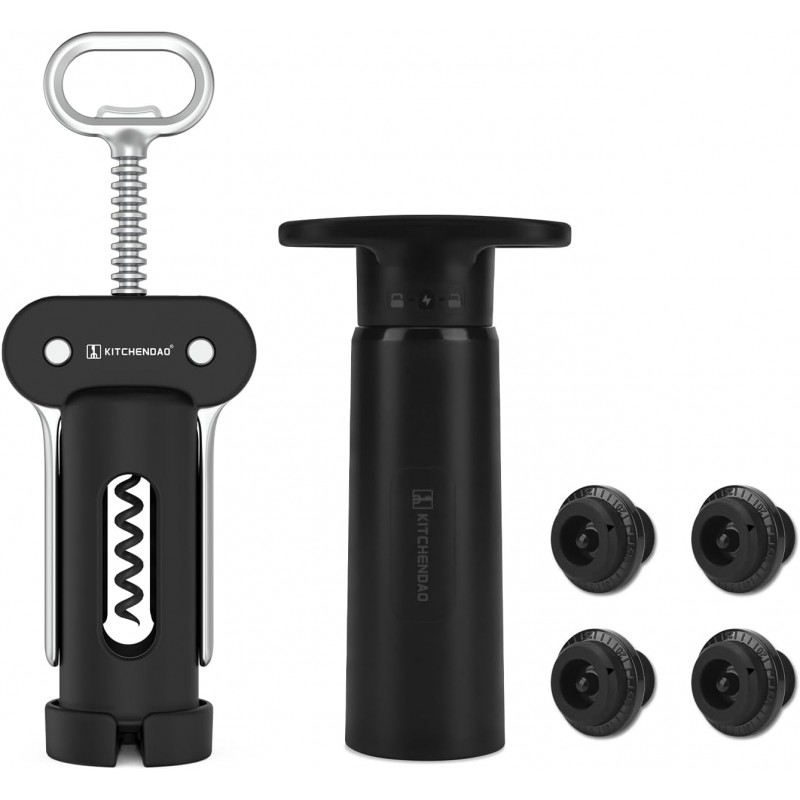 KITCHENDAO 3 in 1 Wing Corkscrew Wine Bottle Opener and Wine Saver Pump with Sound Indicator