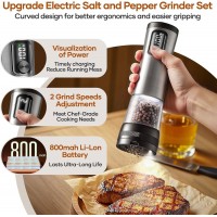 Electric Salt and Pepper Grinder Set - Ceramic Grinder Automatic Pepper Mills with Battery Display Rechargeable Base, Stainless Steel Salt Shakers with 5 Level Adjustable Coarseness for Modern Kitchen