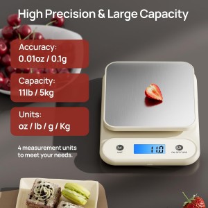 Digital Food Scale for Kitchen 11lb/0.1oz, 5kg/0.1g, Kitchen Scale for Cooking Baking, Built-in 300mAh Li-Battery, Rechargeable Type-C Charging White (1)