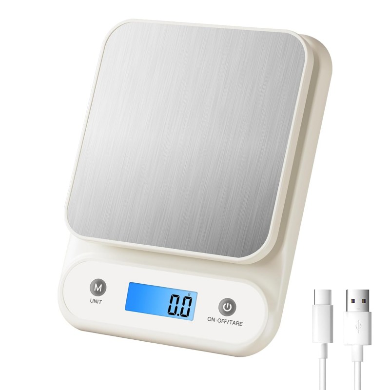 Digital Food Scale for Kitchen 11lb/0.1oz, 5kg/0.1g, Kitchen Scale for Cooking Baking, Built-in 300mAh Li-Battery, Rechargeable Type-C Charging White (1)