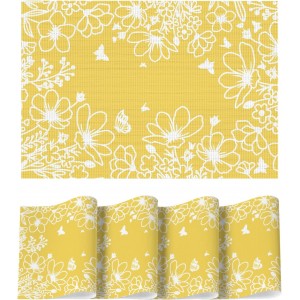 Artoid Mode Yellow Weed Wild Flower Placemats Set of 4, 12x18 Inch Plastic Woven Washable Non-Slip PVC Place Mats for Party Kitchen Dining Decor