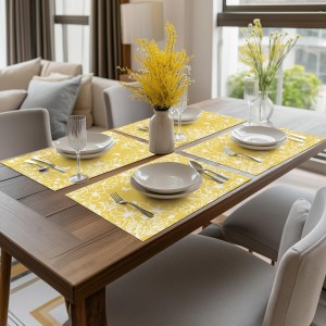 Artoid Mode Yellow Weed Wild Flower Placemats Set of 4, 12x18 Inch Plastic Woven Washable Non-Slip PVC Place Mats for Party Kitchen Dining Decor