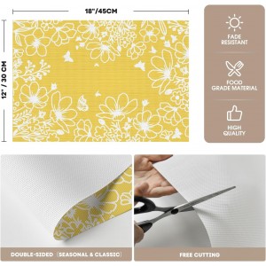 Artoid Mode Yellow Weed Wild Flower Placemats Set of 4, 12x18 Inch Plastic Woven Washable Non-Slip PVC Place Mats for Party Kitchen Dining Decor