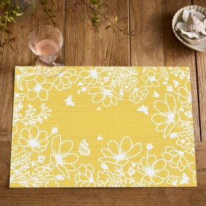 Artoid Mode Yellow Weed Wild Flower Placemats Set of 4, 12x18 Inch Plastic Woven Washable Non-Slip PVC Place Mats for Party Kitchen Dining Decor