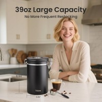 Veken Coffee Canister, 39OZ Large Christmas Coffee Lovers Gift Basket Set,Airtight Stainless Steel Food Storage Kitchen Container Gifts for 2.2lbs Beans, Ground, Sugar, Tea, Flour, Cereal,Scoop,Black