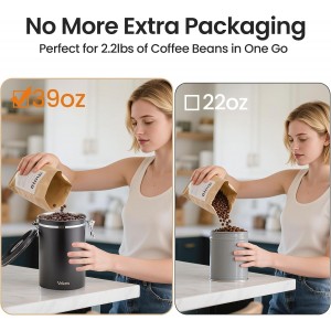 Veken Coffee Canister, 39OZ Large Christmas Coffee Lovers Gift Basket Set,Airtight Stainless Steel Food Storage Kitchen Container Gifts for 2.2lbs Beans, Ground, Sugar, Tea, Flour, Cereal,Scoop,Black