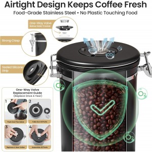 Veken Coffee Canister, 39OZ Large Christmas Coffee Lovers Gift Basket Set,Airtight Stainless Steel Food Storage Kitchen Container Gifts for 2.2lbs Beans, Ground, Sugar, Tea, Flour, Cereal,Scoop,Black