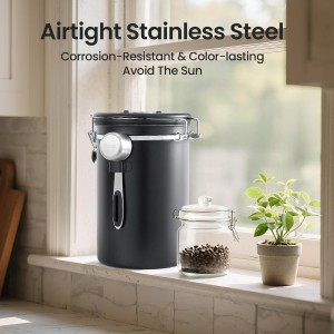 Veken Coffee Canister, 39OZ Large Christmas Coffee Lovers Gift Basket Set,Airtight Stainless Steel Food Storage Kitchen Container Gifts for 2.2lbs Beans, Ground, Sugar, Tea, Flour, Cereal,Scoop,Black