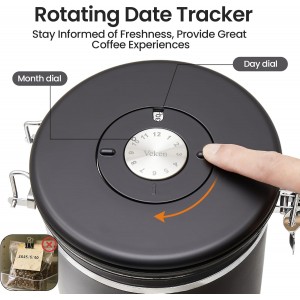 Veken Coffee Canister, 39OZ Large Christmas Coffee Lovers Gift Basket Set,Airtight Stainless Steel Food Storage Kitchen Container Gifts for 2.2lbs Beans, Ground, Sugar, Tea, Flour, Cereal,Scoop,Black