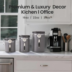 Veken Coffee Canister, 39OZ Large Christmas Coffee Lovers Gift Basket Set,Airtight Stainless Steel Food Storage Kitchen Container Gifts for 2.2lbs Beans, Ground, Sugar, Tea, Flour, Cereal,Scoop,Black