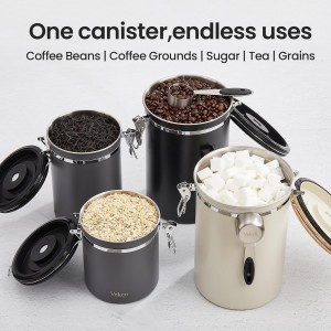 Veken Coffee Canister, 39OZ Large Christmas Coffee Lovers Gift Basket Set,Airtight Stainless Steel Food Storage Kitchen Container Gifts for 2.2lbs Beans, Ground, Sugar, Tea, Flour, Cereal,Scoop,Black