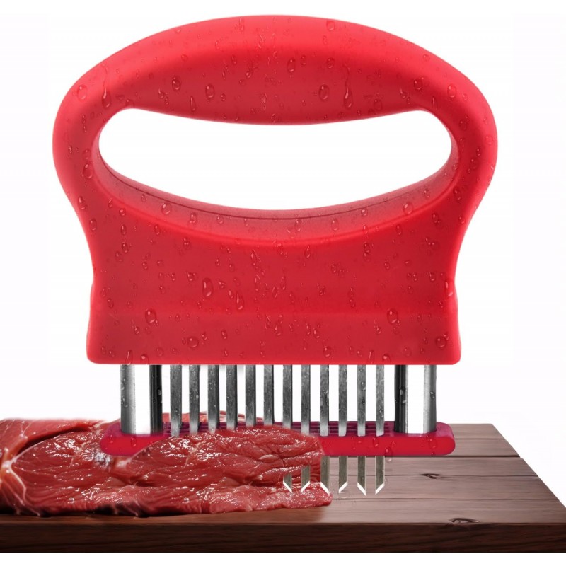 Meat Tenderizer Tool,Kitchen Cooking Tool Best For Tenderizing,48 Stainless Steel Ultra Sharp Needle Blades,Pork, Veal, BBQ,Chicken,Beef(Red)