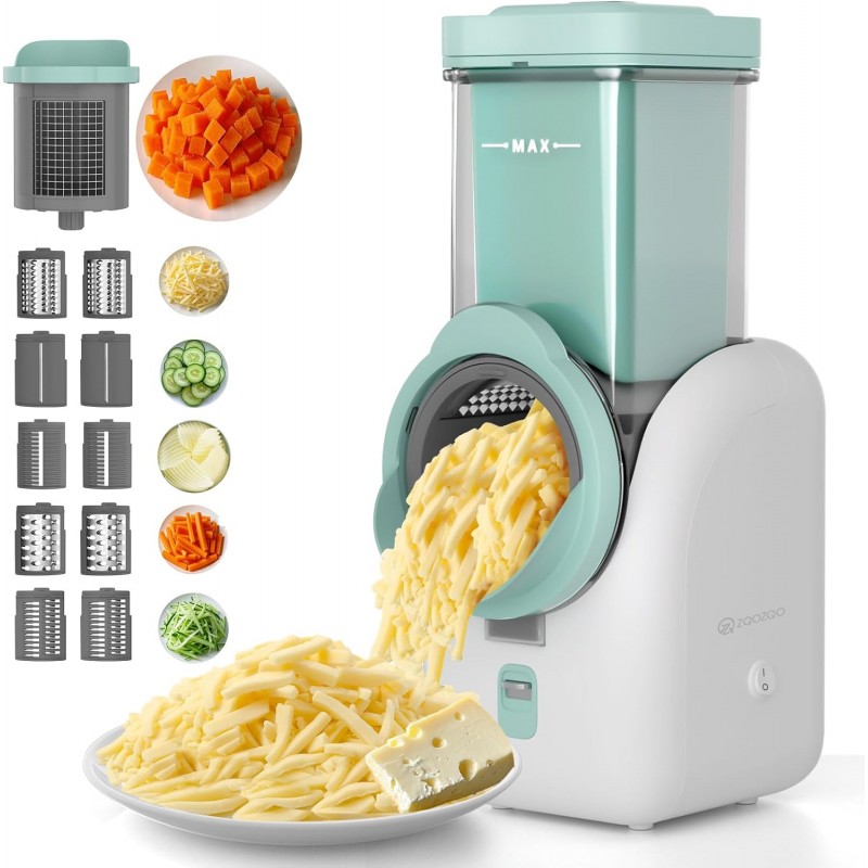 Upgraded Electric Cheese Shredder, Automatic Cheese Grater Electric with 6 Interchangeable Blades, 6 in 1 Electric Cheese Grater for Cheese, Fruits, and Vegetables