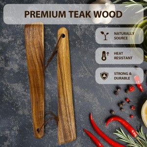 Teak Wood Spatula for Cooking,12.2 Inch Flat Wooden Spatula for Cast Iron,Wood Cooking Utensil,Spatulas Perfect for Flipping,Serving,Scraping,Turning. Set Of 2