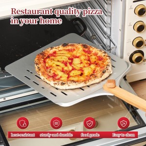 Pizza Cutter Rocker & 12 Inch Rotating Pizza Peel Set - Anodized Aluminum Peel with Wooden Handle, Includes Plastic Blade Guard - Ideal for Pizza Oven Baking & Slicing