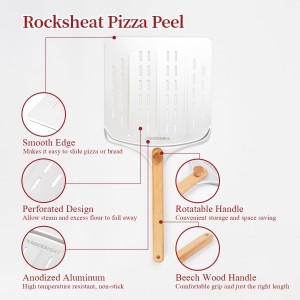 Pizza Cutter Rocker & 12 Inch Rotating Pizza Peel Set - Anodized Aluminum Peel with Wooden Handle, Includes Plastic Blade Guard - Ideal for Pizza Oven Baking & Slicing