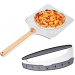 Pizza Cutter Rocker & 12 Inch Rotating Pizza Peel Set - Anodized Aluminum Peel with Wooden Handle, Includes Plastic Blade Guard - Ideal for Pizza Oven Baking & Slicing