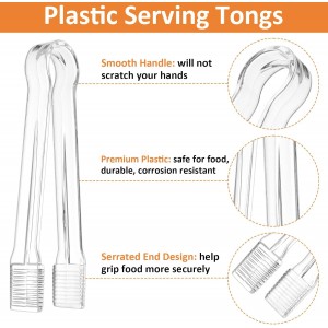 PEASUG 10 PCS Plastic Serving Tongs, Disposable Plastic Tongs, Clear Kitchen Small Serving Utensils for Serving for Party Food Buffet Appetizer Salad Catering Ice, 6.3 Inches