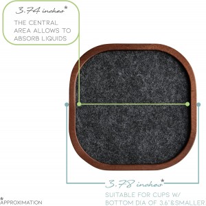 Wood Coaster for Drinks, Set of 6, Squircles Absorbent and Insulation Felt Stackable Cup Holders, Coasters for Wooden Table, Designed by S1EGAN