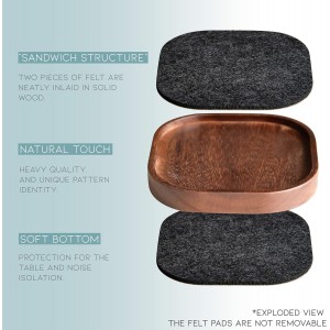 Wood Coaster for Drinks, Set of 6, Squircles Absorbent and Insulation Felt Stackable Cup Holders, Coasters for Wooden Table, Designed by S1EGAN