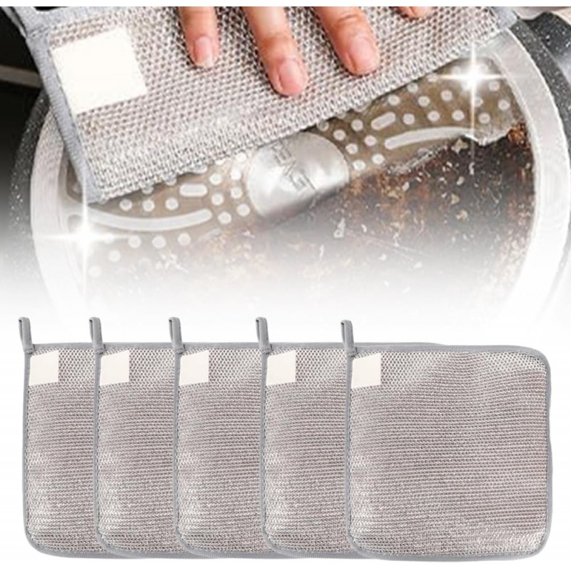2025 New Multipurpose Wire Dishwashing Rags for Wet and Dry, Metal Scrubbing Pads Sponge Cloths Towels Clean, Non-Scratch Wire Dishcloth for Home Kitchen Dishes, Sinks (5 Pcs)