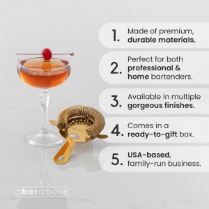 A Bar Above Cocktail Strainer, 4-Prong Bar Strainer with High Density Spring for Smooth Pouring, Fits Boston Shaker Tins and Mixing Glasses, Bar Essentials for Home Bartenders and Pros, Silver Finish