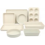 Martha Stewart Gallen 10 Piece Baking Pans Ceramic PFA Free Non Toxic Non Stick Bakeware Set - Linen White