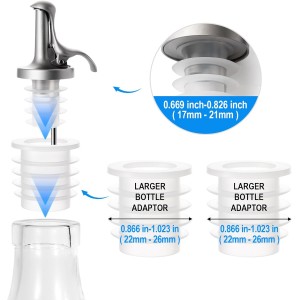 3-in-1 Liquor Bottle Pourers with Speed Spouts, Olive Oil Spout with Built-in Caps - Dishwasher Safe, Alcohol Speed Spouts - 2PCs with 2 Adapters