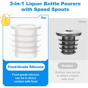 3-in-1 Liquor Bottle Pourers with Speed Spouts, Olive Oil Spout with Built-in Caps - Dishwasher Safe, Alcohol Speed Spouts - 2PCs with 2 Adapters