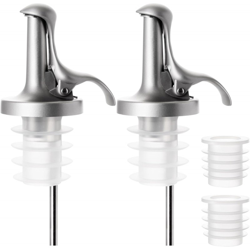 3-in-1 Liquor Bottle Pourers with Speed Spouts, Olive Oil Spout with Built-in Caps - Dishwasher Safe, Alcohol Speed Spouts - 2PCs with 2 Adapters